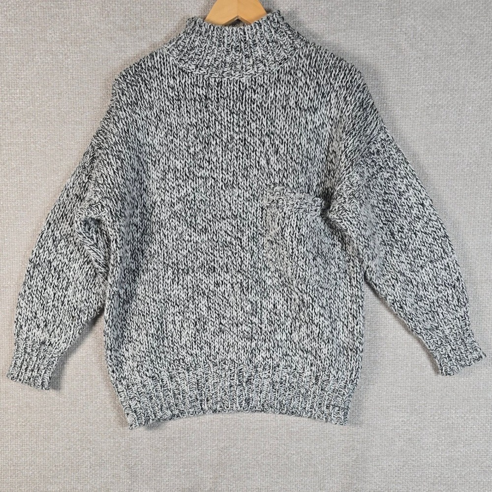 Susann D Womens Mock Neck Chunky Marled Knit Sweater Black White Size M Pocket